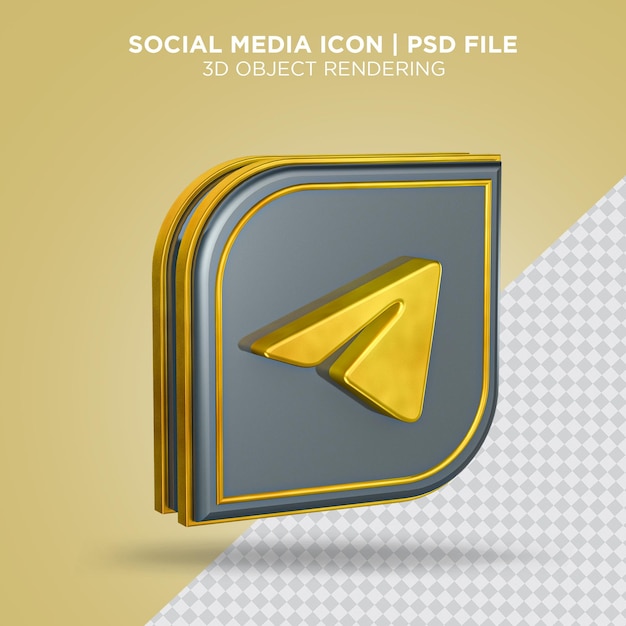 Mídia social ícone do telegram ouro e prata 3d renderizando arquivo psd