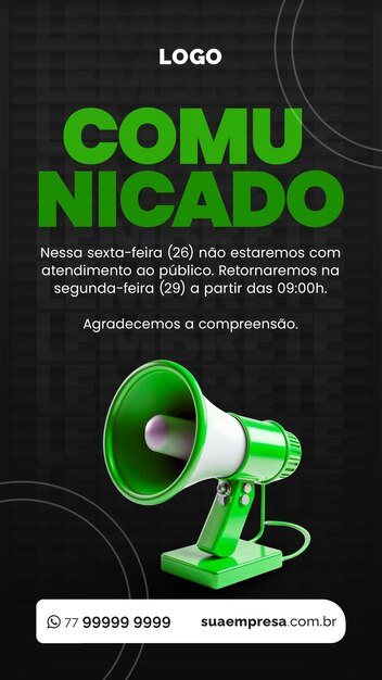 PSD mídia social para avisos e comunicados verde mídia social para avisos e comunicados verde