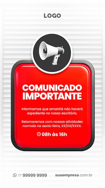 Mídia social para avisos e comunicados vermelho para avisos e comunicados red