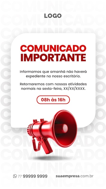 PSD mídia social para avisos e comunicados vermelho para avisos e comunicados red