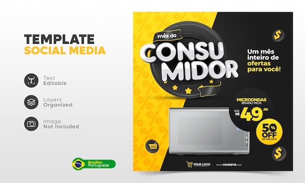 PSD mídia social post dia do consumidor oferece para campanha de marketing em português
