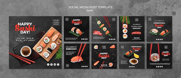 Mídia social postar modelo com dia de sushi