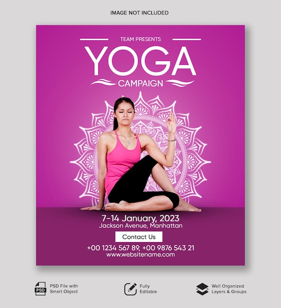 PSD mídia social psd yoga gratuita e banner de modelo de postagem no instagram