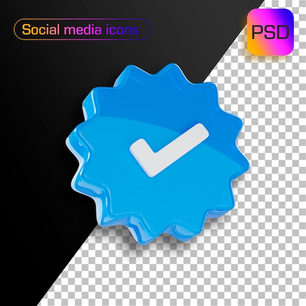 PSD mídias sociais de ícone 3d verificadas