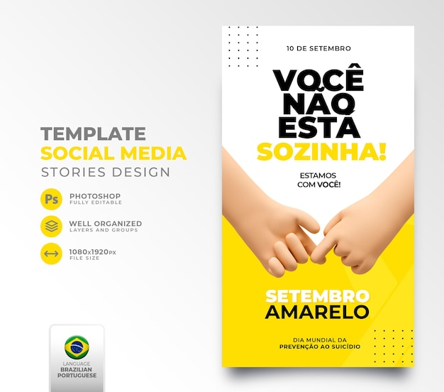 Mídias sociais postam setembro amarelo para campanha de marketing no brasil em renderização 3d