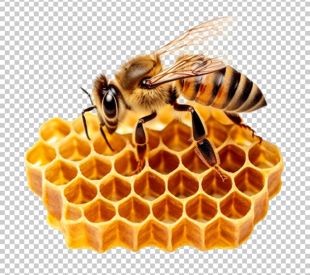 PSD miel de abeja en panal aislado sobre fondo transparente