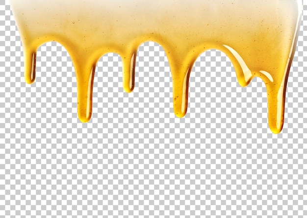 Le miel coulant de façon homogène répétable du haut sur le blanc avec copyspace et texte Produit biologique de la nature pour la santé avec style traditionnel PNG transparence