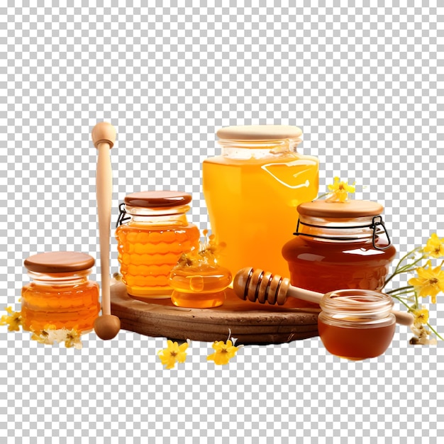 PSD miel en frascos aislados en un fondo transparente ilustración de panal de miel
