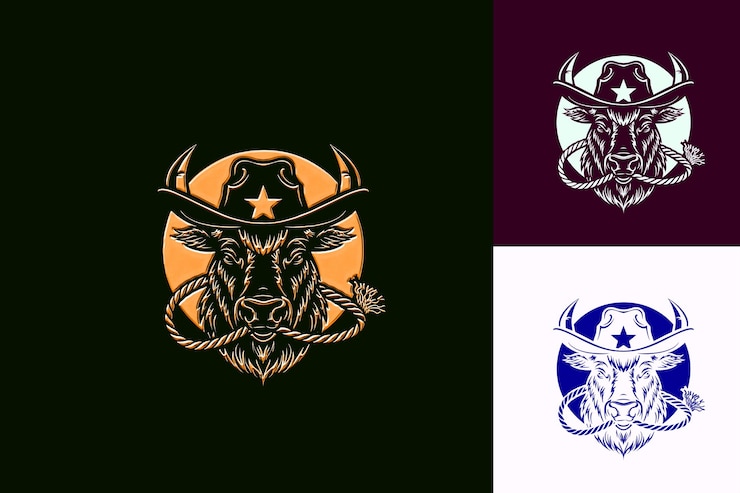 PSD mighty bison animal mascot logo com american old west cowbo cute abstract vector designs