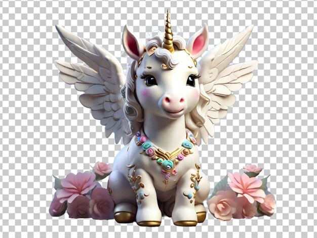 PSD un mignon bébé licorne blanc avec des ailes.