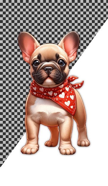 PSD mignon bouledogue français enfants livre illustration clipart portant bandana rouge avec des coeurs blancs