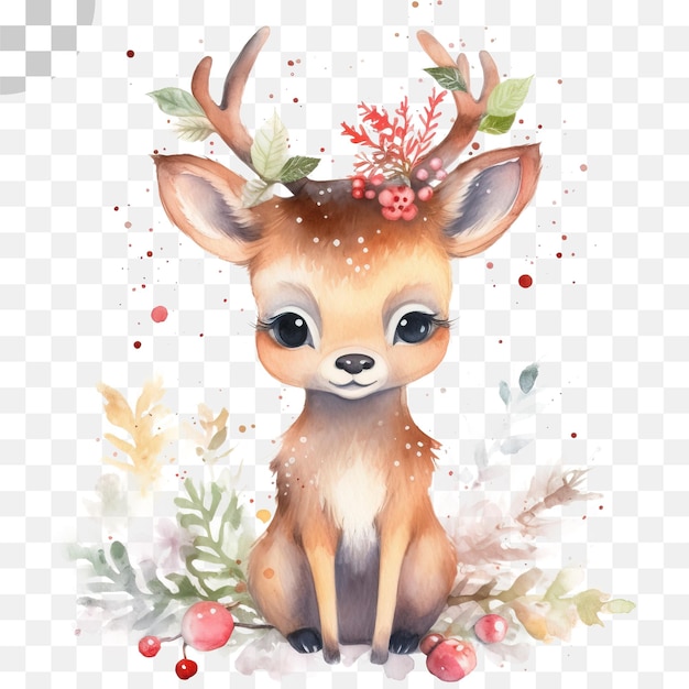 PSD mignon cerf noël aquarelle fond transparent