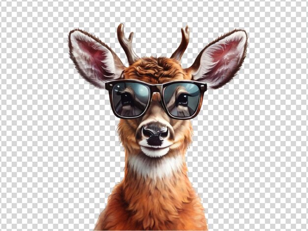 PSD un mignon cerf portant des lunettes de soleil sur un fond transparent