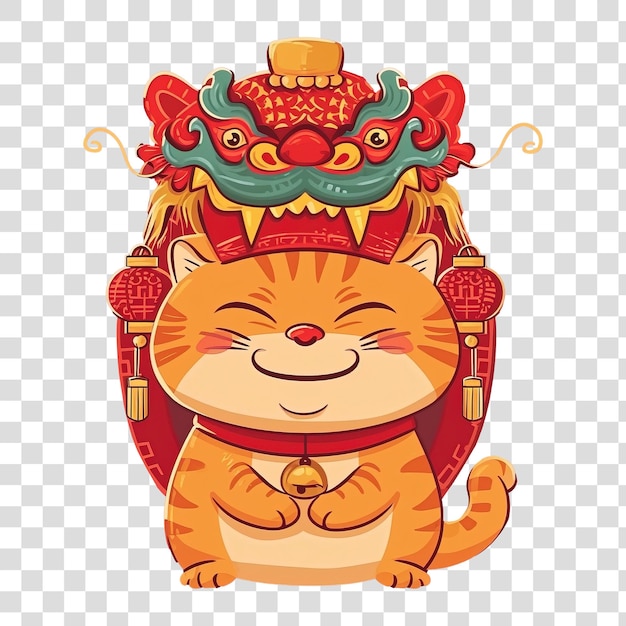 PSD un mignon chat avec un chapeau de dragon isolé sur un fond transparent png