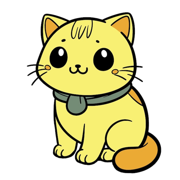 Le mignon chat de dessin animé jaune avec un foulard vert