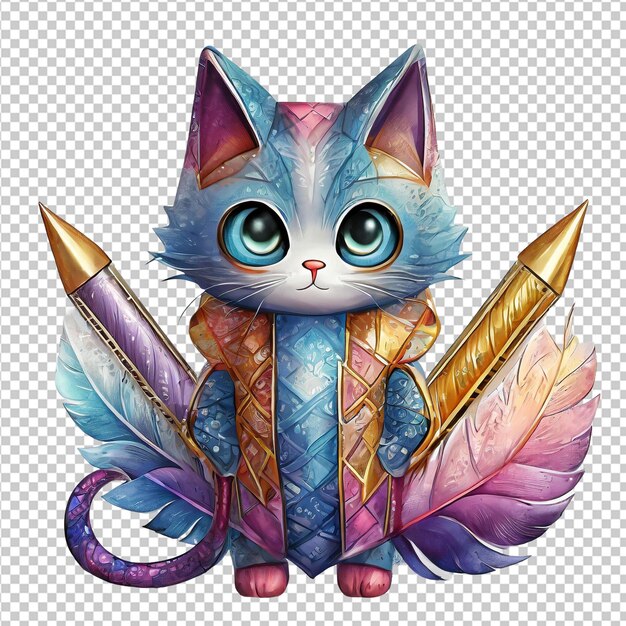 Un Mignon Chat De Dessin Animé Avec Des Motifs Colorés Sur Son Corps