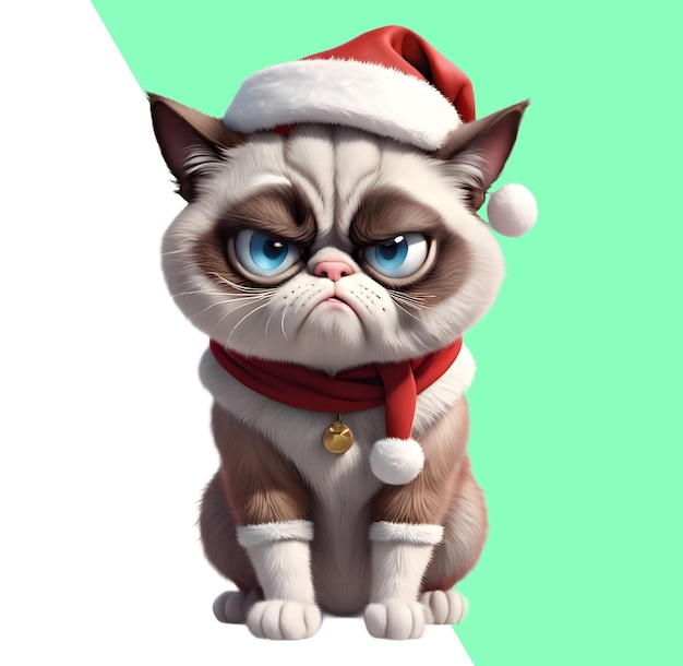 PSD un mignon chaton grincheux déguisé en père noël pour noël