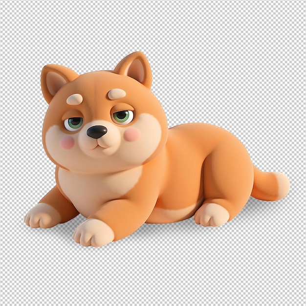 Un mignon chiot de dessin animé en 3D Shiba Inu allongé