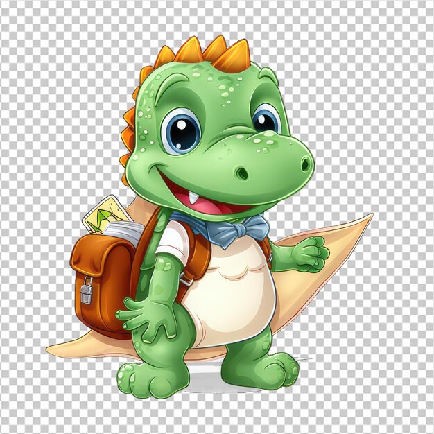 PSD un mignon dinosaure vert avec un sac à dos pour l'école.