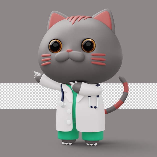 Mignon docteur chat 3d dessin animé chat personnage rendu 3d