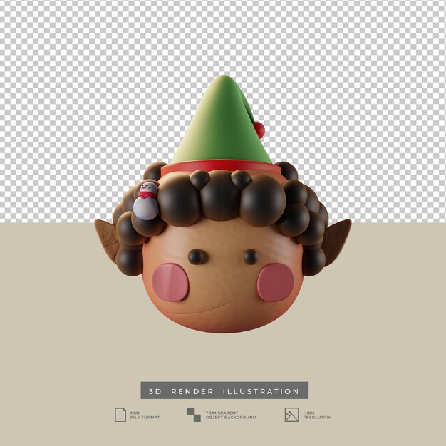 PSD mignon elfe de noël avec bonhomme de neige poupée style argile vue de face illustration 3d