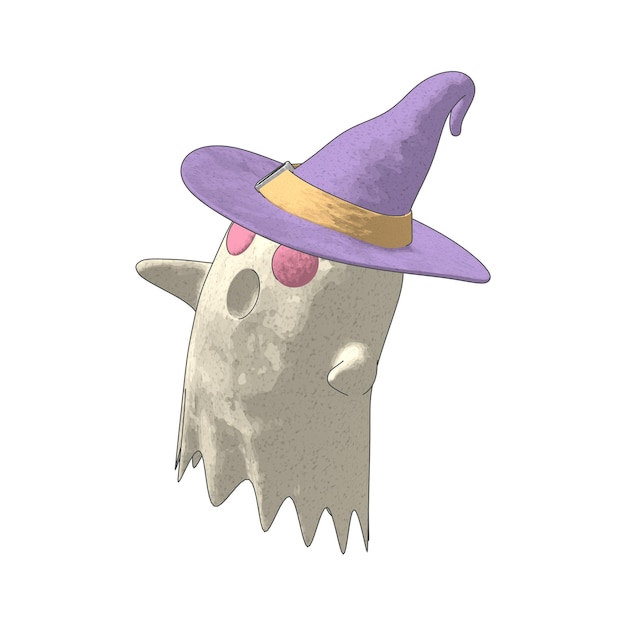 Le mignon fantôme d'Halloween avec le chapeau de sorcière