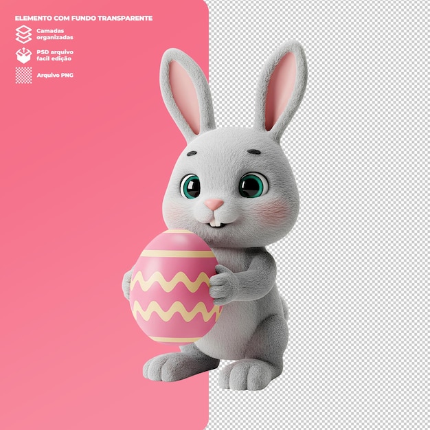 Le mignon lapin de Pâques en 3D PNG transparent