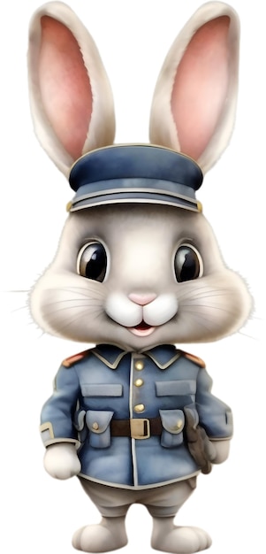 PSD un mignon lapin soldat de dessin animé généré par aig