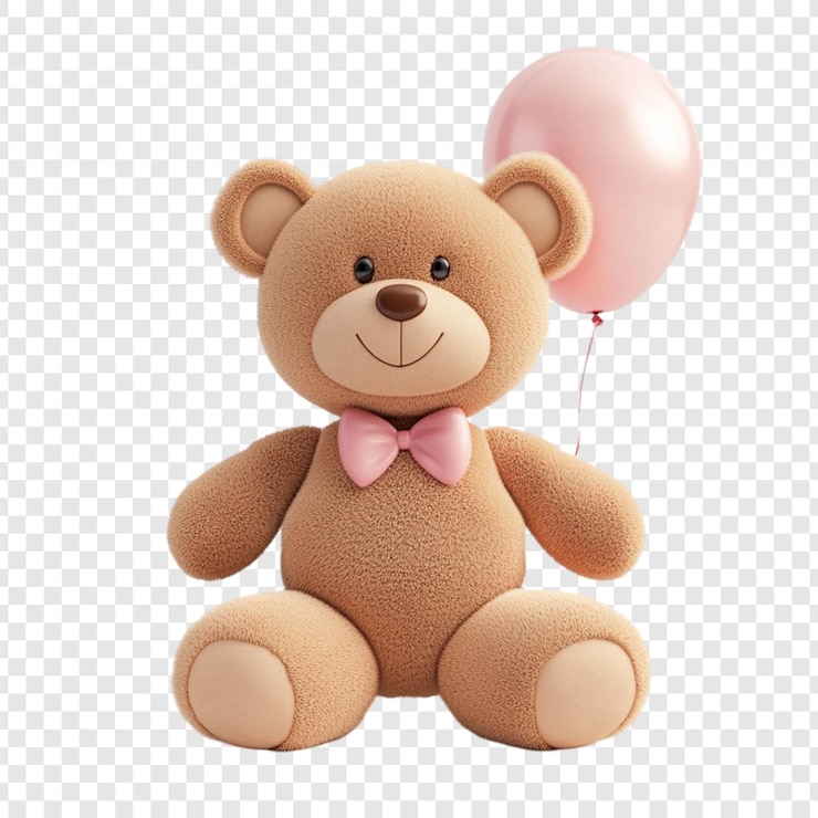 PSD un mignon ours en peluche avec un ballon rose. joyeux cadeau d'anniversaire.