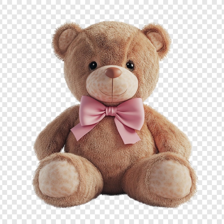 PSD le mignon ours en peluche avec un nœud rose