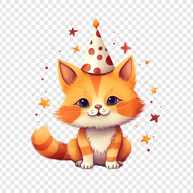 PSD un mignon petit chat avec un chapeau de fête sur la tête