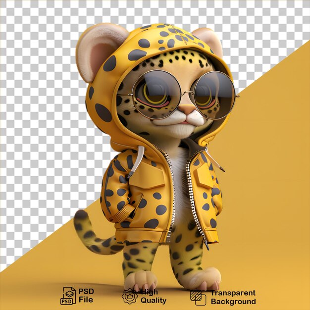 PSD un mignon petit léopard 3d portant une veste sur un fond transparent inclut un fichier png