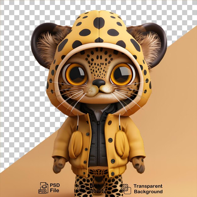 PSD un mignon petit léopard 3d portant une veste sur un fond transparent inclut un fichier png