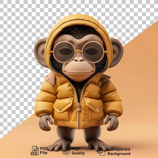 PSD un mignon petit singe en 3d portant une veste sur un fond transparent inclut un fichier png