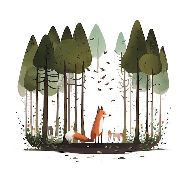 PSD mignon renard dans la forêt 4096px png transparent 300dpi numérique tshirt pod clipart livre couverture wallart