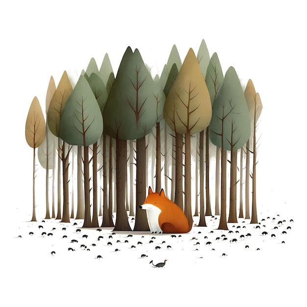 PSD mignon renard dans la forêt 4096px png transparent 300dpi numérique tshirt pod clipart livre couverture wallart