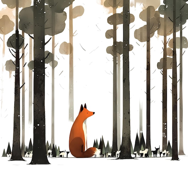 PSD mignon renard dans la forêt 4096px png transparent 300dpi numérique tshirt pod clipart livre couverture wallart