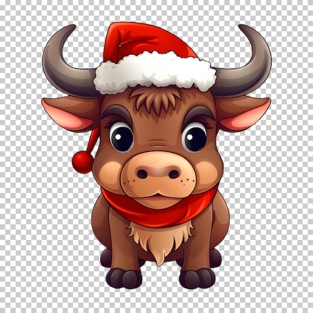 PSD un mignon taureau drôle portant un chapeau de père noël pour l'illustration de noël