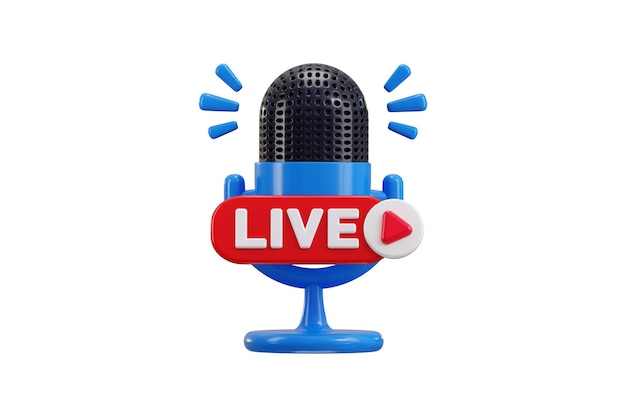 Mikrofon mit Podcast-Live-Symbol 3D-Rendering-Konzept des Live-Streaming-Podcast-Sendungs-Symbols