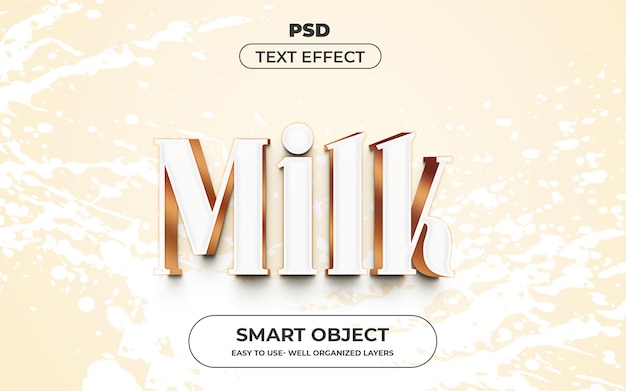 Milch bearbeitbare 3D-Textstil-Premium-Vorlage