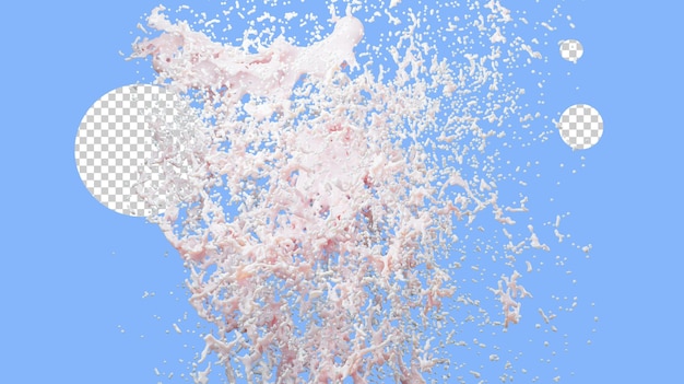 Milchspritzer, 3D-Rendering. Ein milchiger Wirbel isoliert auf blauem Hintergrund. Realistische 3D-Darstellung.