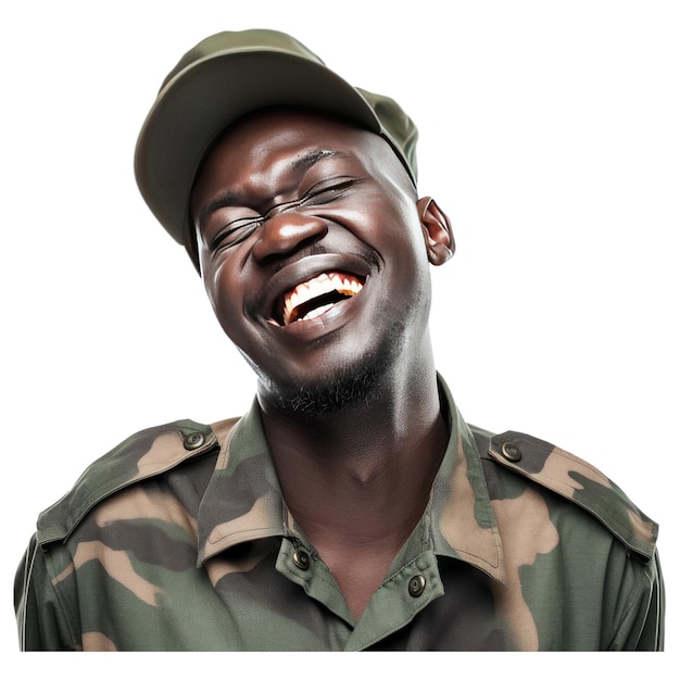 PSD un militaire africain souriant et riant