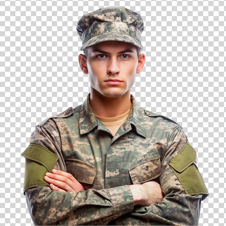 PSD un militar con los brazos cruzados sobre un fondo transparente