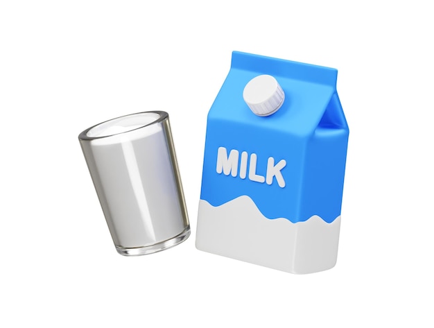 Milk package box with a glass of milk icon 3d illustration render