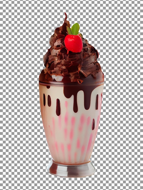 Milk-shake de chocolate com morango em fundo transparente