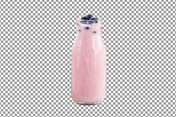 PSD milk-shake rosa psd com mirtilos em fundo isolado e transparente
