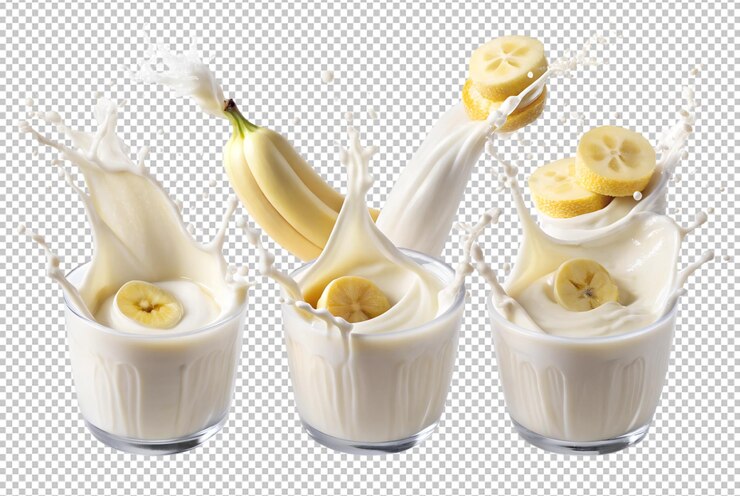 Milk yogurt creates delicious bananas splashing with flavor