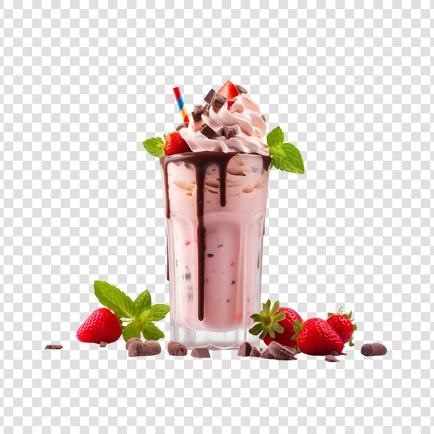 PSD milkshake à la fraise et au chocolat isolé sur fond transparent