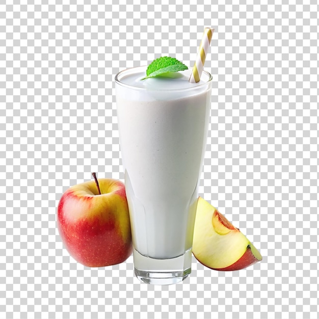 Milkshake con manzanas y crema batida aislados sobre un fondo transparente