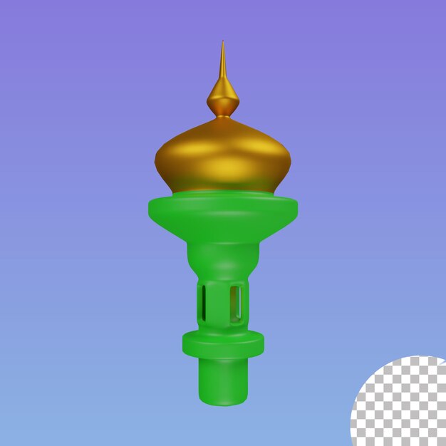 PSD minaret de la mosquée verte avec dôme doré rendu 3d